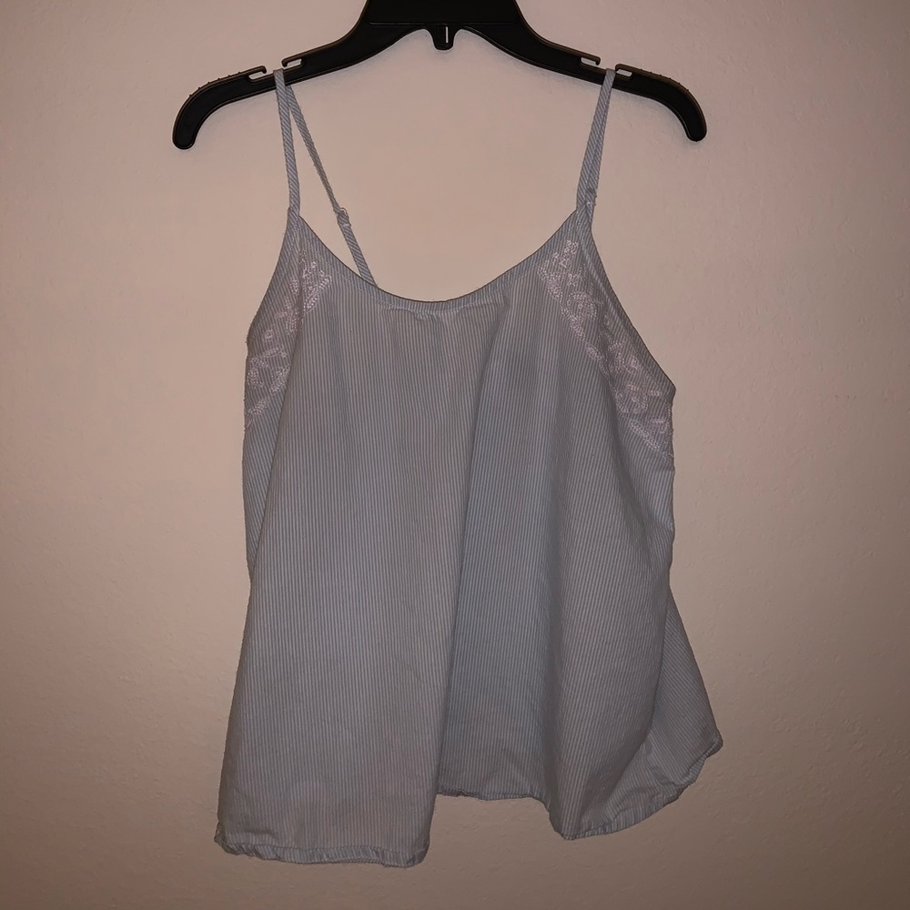 blue and white tank top